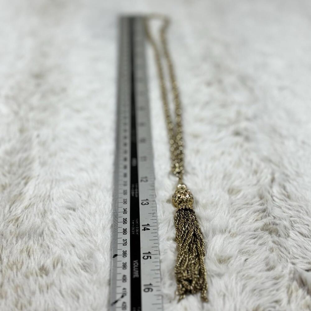 Vintage Gold Tone Long Tassel Necklace Boho Filigree Chain 1960s 1970s - Picture 3 of 3